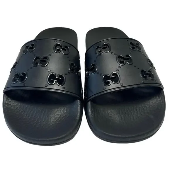 Gucci Pursuit Interlocking GG Logo Rubber Slide Sandals in black. Size 6 - Picture 4 of 9